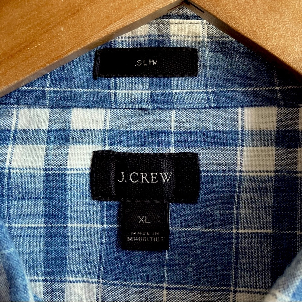 J Crew Shirt Button Down Blue and White Plaid Long Sleeve Cotton Woven - Picture 5 of 11